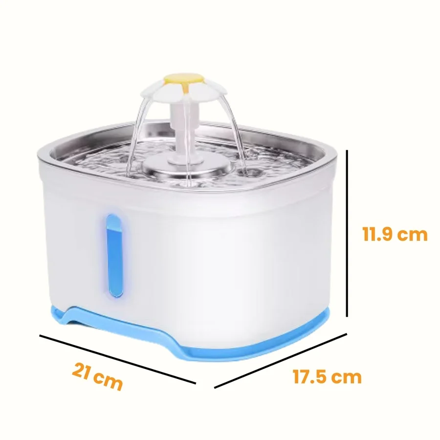 Fuente de Agua para Perros y Gatos con Luz LED y Bandeja de Acero Inoxidable